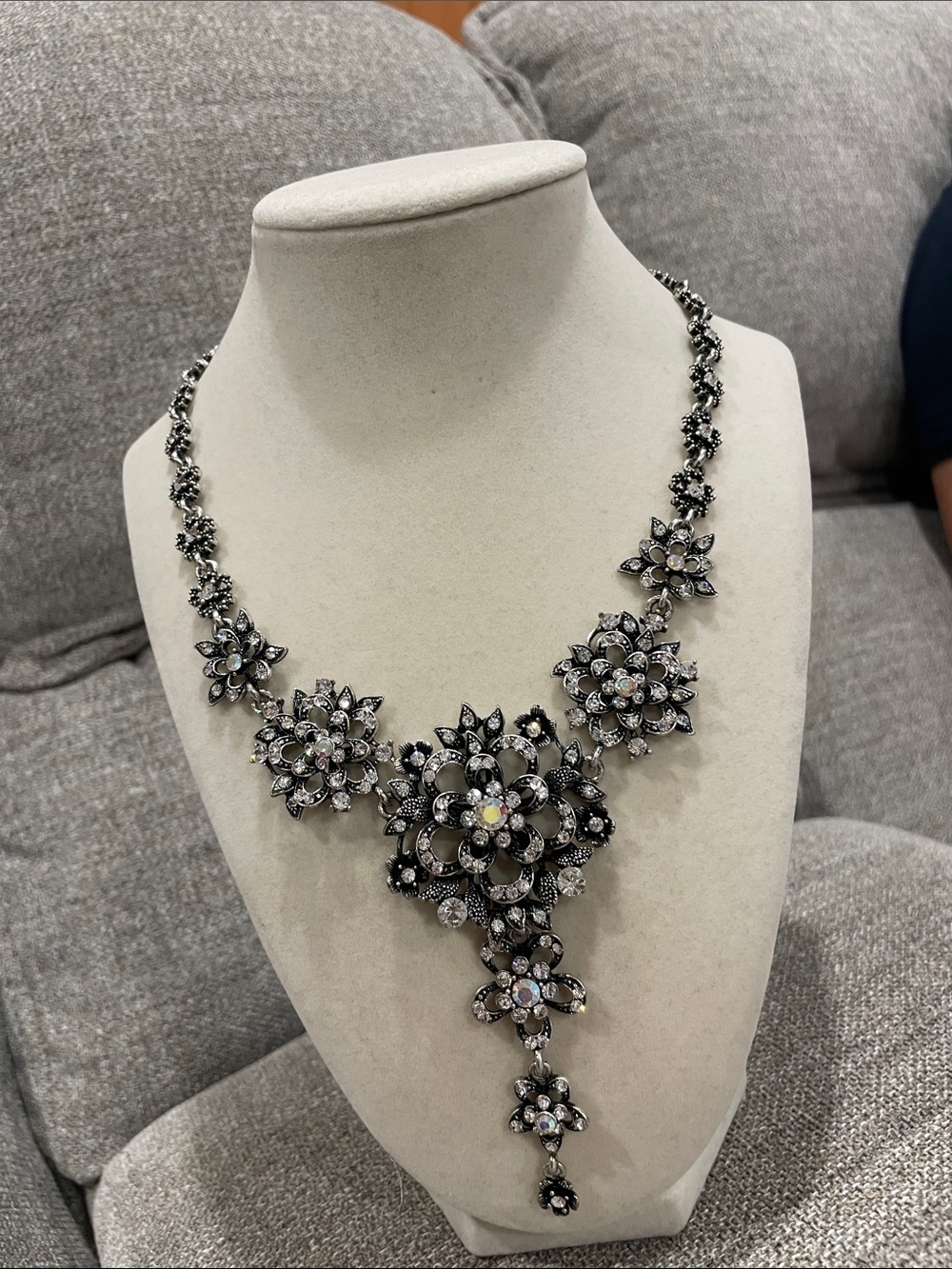 Kirks Folly Black and Silver Floral Crystal Necklace